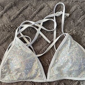 SHEIN Silver Sequin Bikini Top